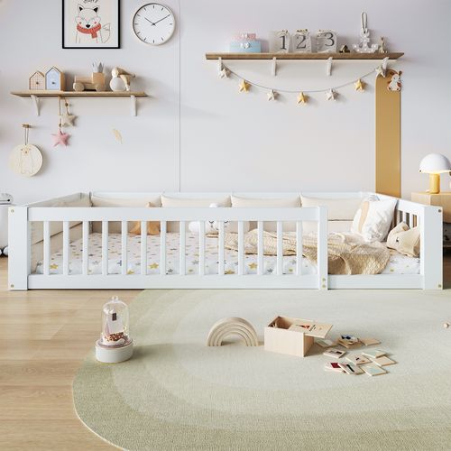 Lit Enfant 90x200 Cm, Lit Simple, Barrière De Sécurité, Bois Et Mdf, Coloris Blanc