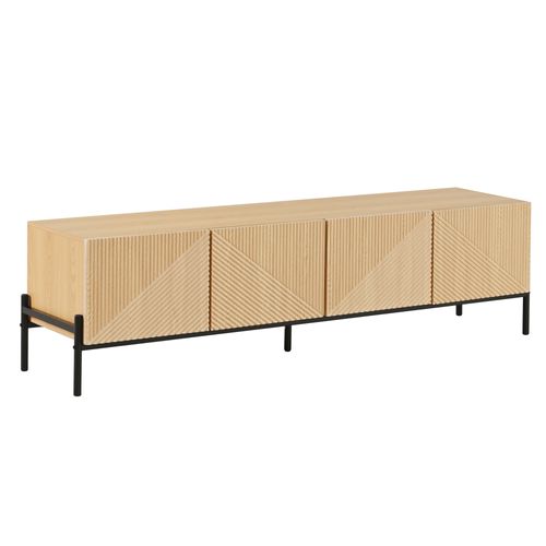 Meuble TV 163,5x40x45 Cm, 4 Portes Battantes, Mdf, Métal, Couleur Bois+noir