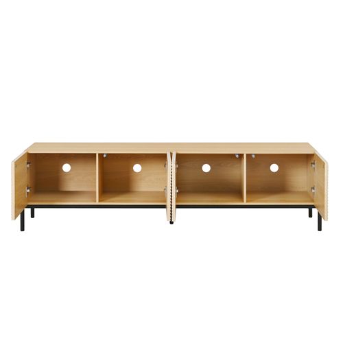 Meuble TV 163,5x40x45 Cm, 4 Portes Battantes, Mdf, Métal, Couleur Bois+noir