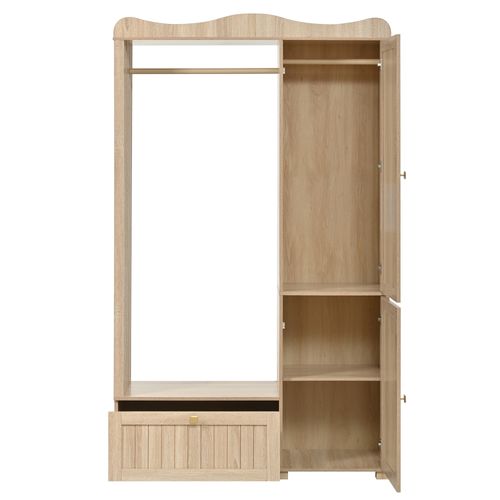 Armoire Dressing 115,5x38,5x194,5 Cm, Porte Avec Miroir, Penderie Ouverte, Tiroir, Mdf, Couleur Bois
