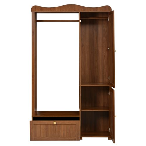 Armoire Penderie 115,5x38,5x194,5 Cm, Miroir Intégré, 1 Tiroir Et 2 Portes, Mdf, Brun