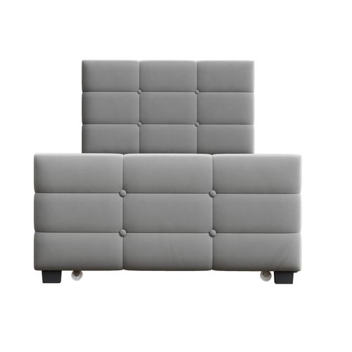 Lit Gigogne 90x190+90x190 Cm, 2 Couchages, Bois, Mdf, Métal, Velours, Couleur Gris