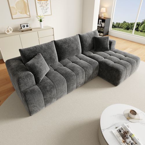 Canapé Modulable 244,5x136x79 Cm, Mousse, Sans Cadre, 3 Places, Chenille, Gris