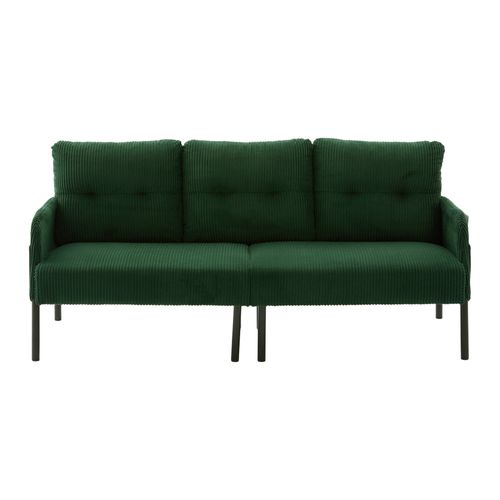 Canapé 3 Places 171x72x80 Cm, Poche Latérale, Tissu Velours Côtelé, Métal, Vert+noir
