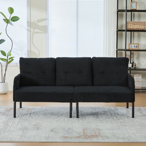 Canapé 3 Places 171x72x80 Cm, Poches Latérales, Assise Profonde, Tissu Velours Côtelé, Noir