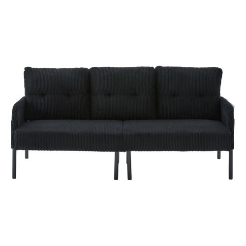 Canapé 3 Places 171x72x80 Cm, Poches Latérales, Assise Profonde, Tissu Velours Côtelé, Noir
