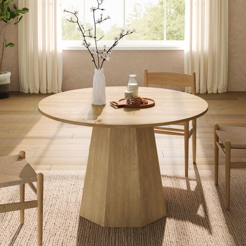 Table à Manger Ronde 120x120x75 Cm, 4 à 6 Personnes, Style Scandinave, Mdf, Couleur Bois