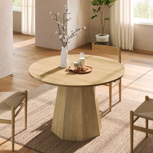 Table à Manger Ronde 120x120x75 Cm, 4 à 6 Personnes, Style Scandinave, Mdf, Couleur Bois