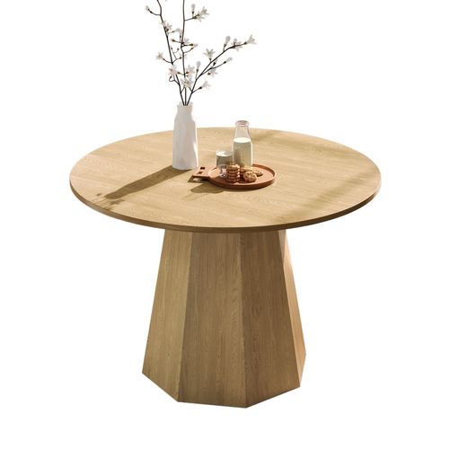 Table à Manger Ronde 120x120x75 Cm, 4 à 6 Personnes, Style Scandinave, Mdf, Couleur Bois