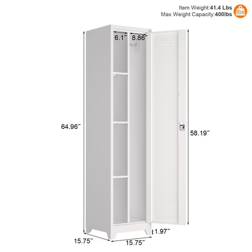 Armoire De Rangement Étroite 40x40x165 Cm, 1 Porte Verrouillable, Métal, Couleur Blanc