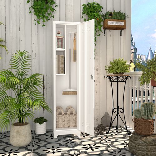 Armoire De Rangement Étroite 40x40x165 Cm, 1 Porte Verrouillable, Métal, Couleur Blanc