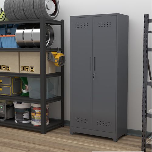 Armoire De Rangement 60x40x165 Cm, 2 Portes Verrouillables, Métal, Étagères Réglables, Gris