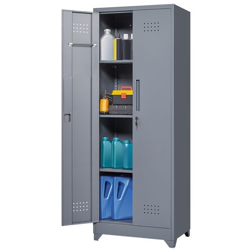 Armoire De Rangement 60x40x165 Cm, 2 Portes Verrouillables, Métal, Étagères Réglables, Gris
