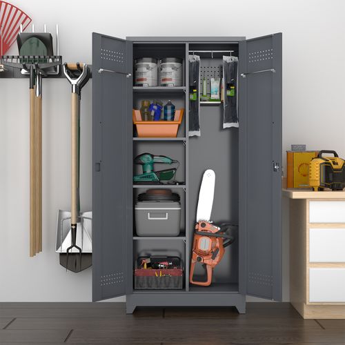 Armoire De Rangement 60x40x165 Cm, 2 Portes Verrouillables, Métal, Étagères Réglables, Gris
