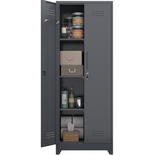 Armoire De Rangement 60x40x165 Cm, 2 Portes Verrouillables, Métal, Étagères Réglables, Gris