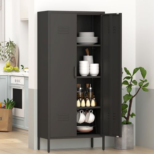 Armoire De Rangement 70x35x160 Cm, 2 Portes, Étagères Réglables, Métal, Noir