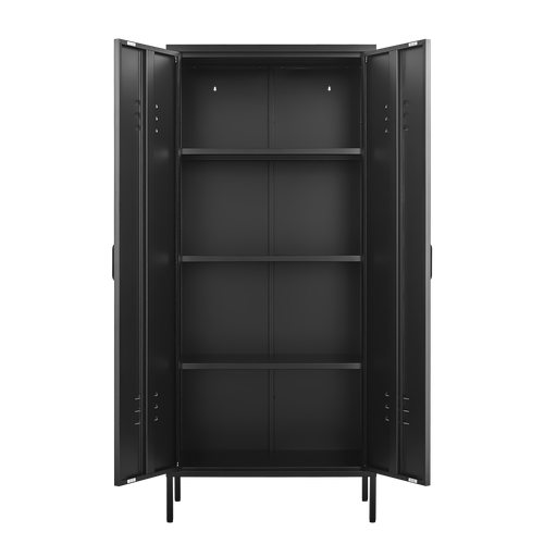Armoire De Rangement 70x35x160 Cm, 2 Portes, Étagères Réglables, Métal, Noir
