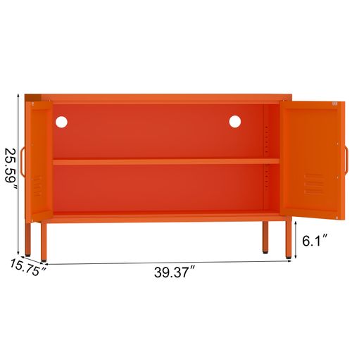 Buffet Bas Avec 2 Portes, 100x40x65 Cm, Séparateurs Réglables, Métal Acier, Couleur Orange
