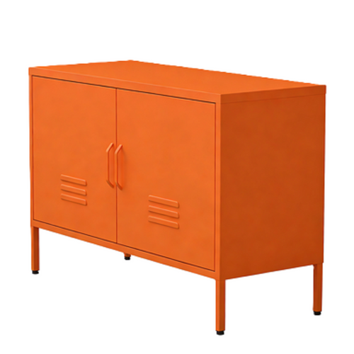 Buffet Bas Avec 2 Portes, 100x40x65 Cm, Séparateurs Réglables, Métal Acier, Couleur Orange