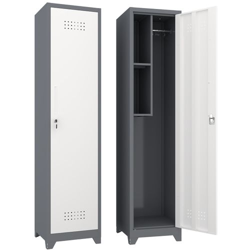 Armoire De Rangement 40x40x165 Cm, Penderie Balais Étroite, 1 Porte, Métal, Gris+blanc