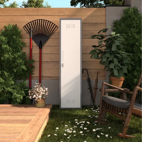 Armoire De Rangement 40x40x165 Cm, Penderie Balais Étroite, 1 Porte, Métal, Gris+blanc