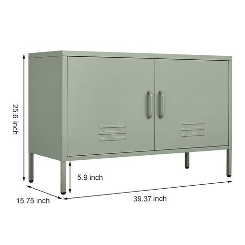 Buffet Bas Avec 2 Portes, 100x40x65 Cm, Rangements Modulables, Acier, Couleur Verte