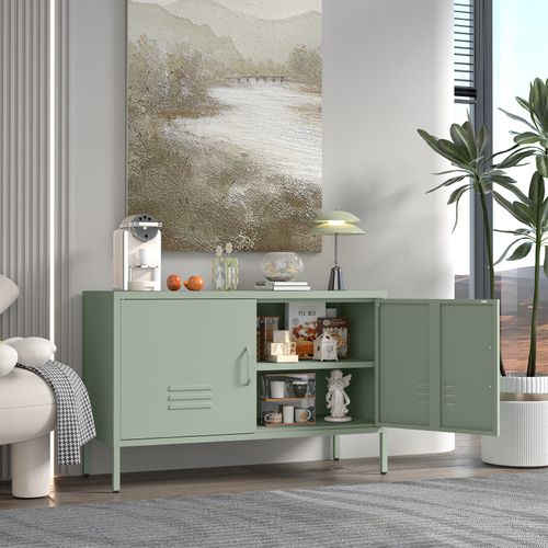 Buffet Bas Avec 2 Portes, 100x40x65 Cm, Rangements Modulables, Acier, Couleur Verte