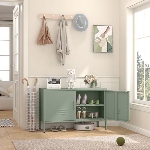 Buffet Bas Avec 2 Portes, 100x40x65 Cm, Rangements Modulables, Acier, Couleur Verte