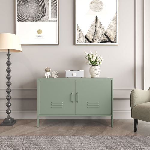 Buffet Bas Avec 2 Portes, 100x40x65 Cm, Rangements Modulables, Acier, Couleur Verte