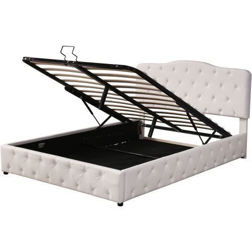 Lit Coffre 140x200 Cm, Lit Adulte Avec Tête De Lit Réglable Et Lattes, En Pu, Blanc