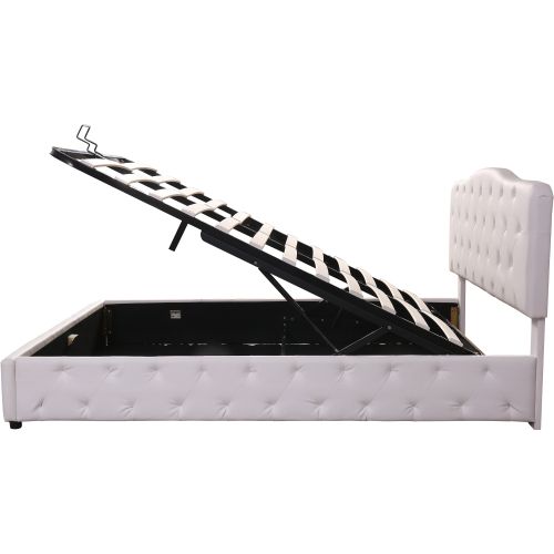 Lit Coffre 140x200 Cm, Lit Adulte Avec Tête De Lit Réglable Et Lattes, En Pu, Blanc