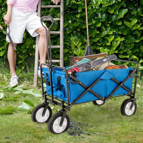 Chariot De Transport Pliable Tout-terrain 96 L, Acier Et Tissu 600d, Roues 360°, Bleu