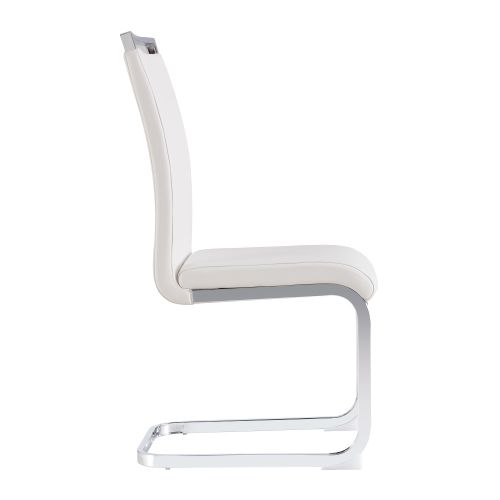 Lot De 4 Chaises De Salle à Manger, Piètement Métal Chromé, Assise Et Dossier Rembourrés, Blanc