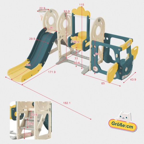 Toboggan Pour Enfants Avec Bus, Balançoire, Toboggan, Échelle, Panier De Basket Et Ballon Assorti
