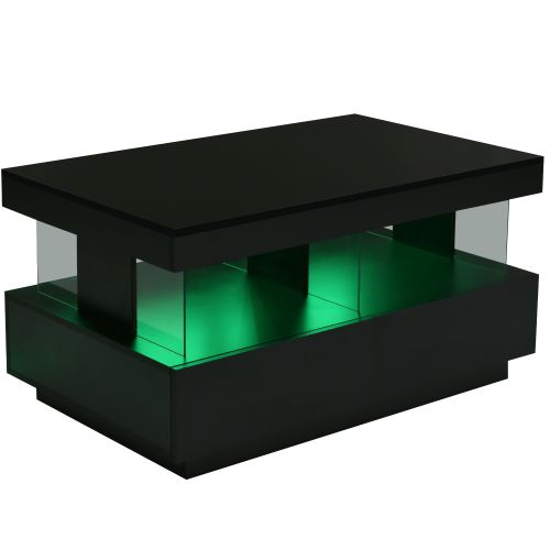Table Basse Noire Haut Brillant Avec LED 16 Couleurs Et Tiroirs