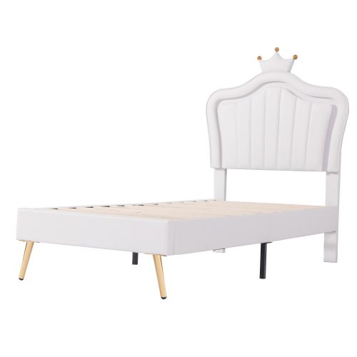 Lit Enfant 90x200 Cm, Tête De Lit Coquillage Avec LED, En Simili Cuir, Blanc