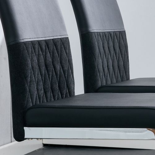 Lot De 6 Chaises De Salle à Manger, Dossier Haut En Pu Et Lin, Piètement Métal, Noir