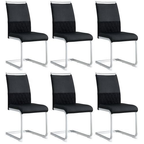 Lot De 6 Chaises De Salle à Manger, Dossier Haut En Pu Et Lin, Piètement Métal, Noir