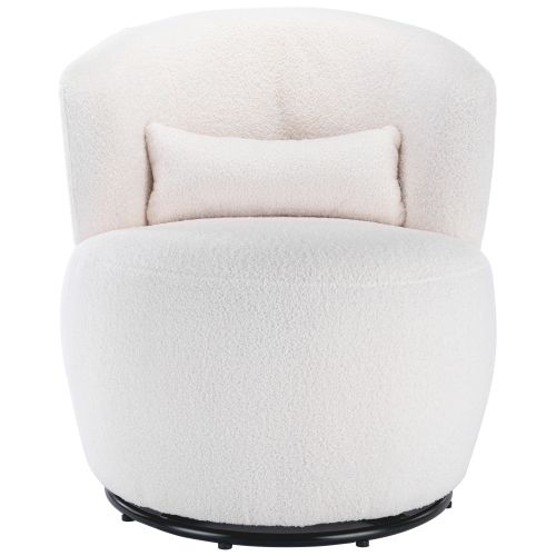 Fauteuil Pivotant En Teddy, Mousse D28 Et Piètement Métal, Blanc