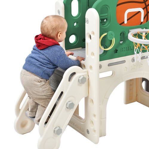 Toboggan Pour Enfants Avec Tunnel, Échelle, Panier De Basket Et Passage