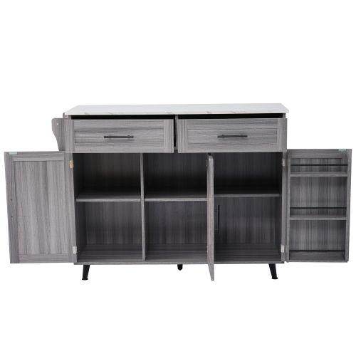 Desserte De Cuisine à Roulettes Avec 2 Tiroirs Et Porte-serviettes, En Mdf, Gris Et Blanc