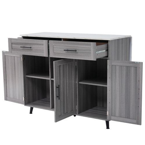 Desserte De Cuisine à Roulettes Avec 2 Tiroirs Et Porte-serviettes, En Mdf, Gris Et Blanc