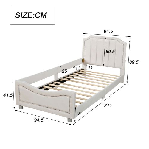 Lit Enfant 90x200 Cm Avec Tête De Lit Et Lattes, En Bois, Beige