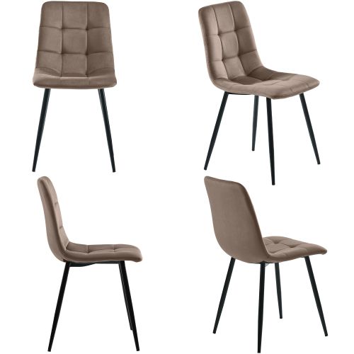 Ensemble Table Et Chaises, Table à Manger Avec Pieds Dorés Et 4 Chaises En Velours Brun