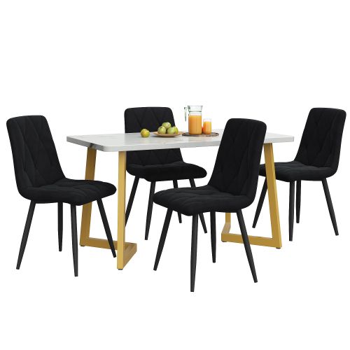 Ensemble Table Et Chaises, Table à Manger Avec Pieds Dorés Et 4 Chaises En Velours Noir