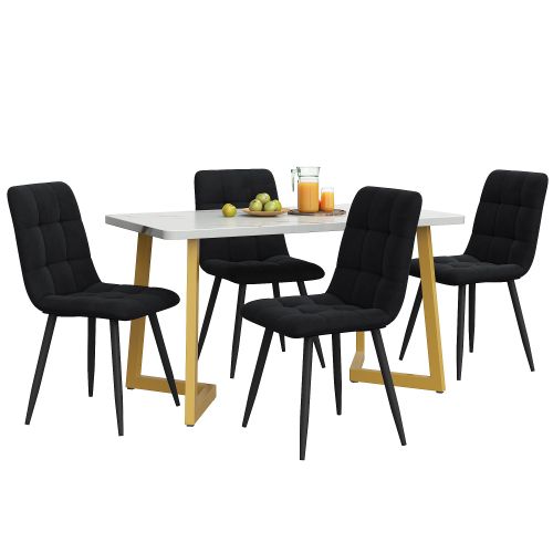 Ensemble Table Et Chaises, Table à Manger Avec Pieds Dorés Et 4 Chaises En Velours Noir