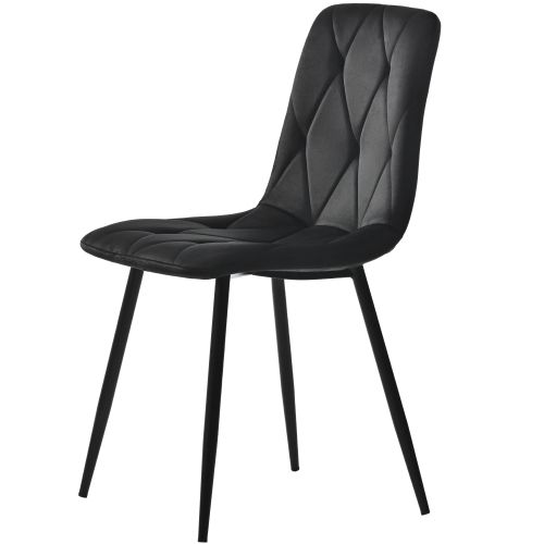 Ensemble Table Et Chaises, Table à Manger 117 Cm Avec Pieds Métal Noir Et 4 Chaises En Velours Noir