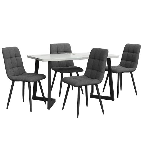 Ensemble Table Et Chaises, Table à Manger 117 Cm Avec Pieds Métal Noir Et 4 Chaises En Lin Gris