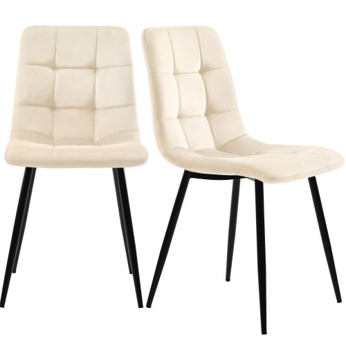 Ensemble Table Et Chaises, Table à Manger 117 Cm Avec Pieds Métal Noir Et 4 Chaises En Velours Beige