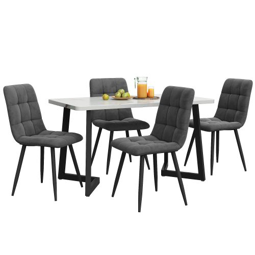 Ensemble Table Et Chaises, Table à Manger 117 Cm Avec Pieds Métal Noir Et 4 Chaises En Velours Gris
